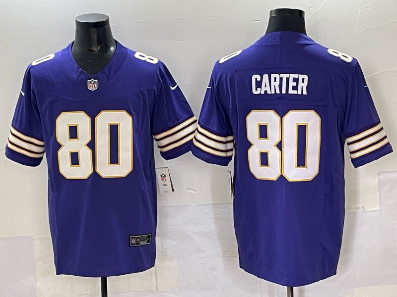 Men 2025 Minnesota Vikings 80 Carter Purple Throwback Nike Limited NFL Jersey style 03